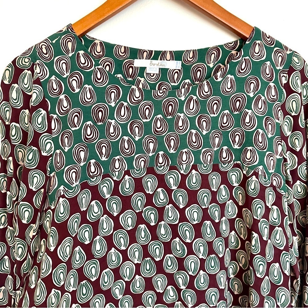 Boden Green and Brown Circle Patten Women’s Top Size 6R - Picture 7 of 11